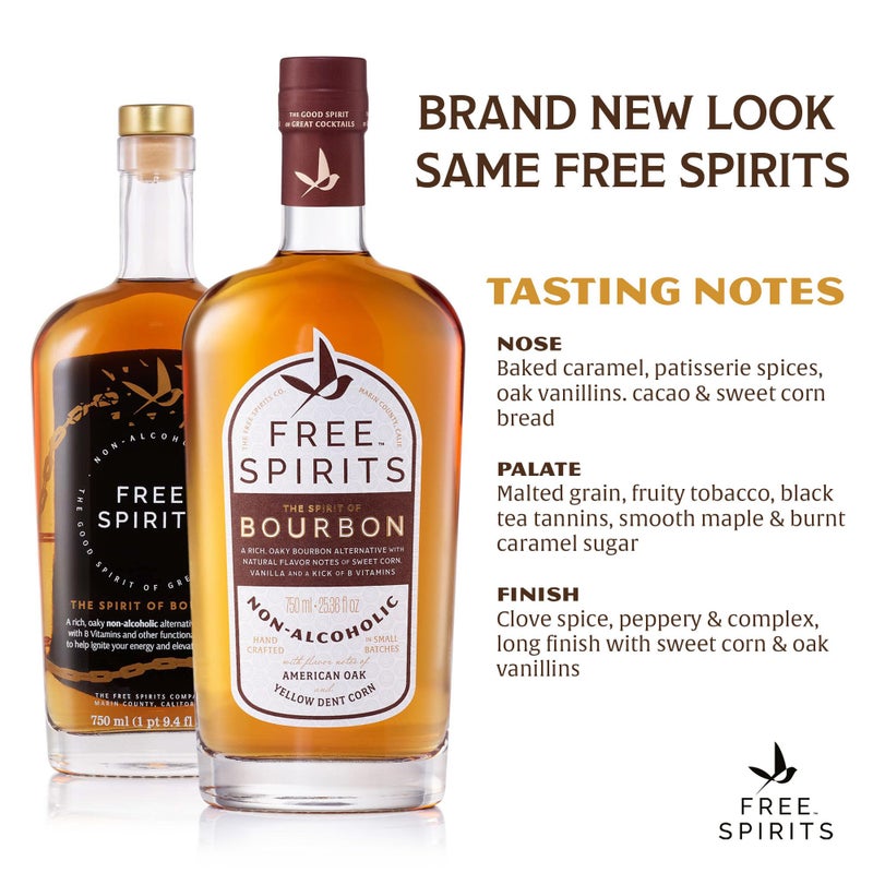 Free Spirits Non-Alcoholic Bourbon Spirit - Award Winning Whiskey Alternative - Low Calorie, Vegan, Gluten-Free with B-Vitamins - Natural Ingredients for Delicious Cocktails - 750 ml Bottle - Image 3